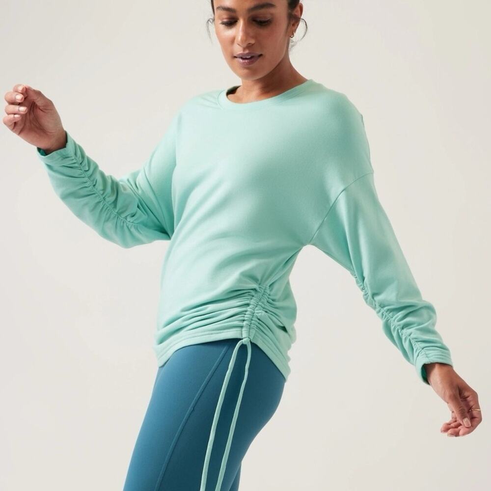 Athleta Lombardi Ruched Sweatshirt Aqua Pullover Lounge Stretchy Size 1X